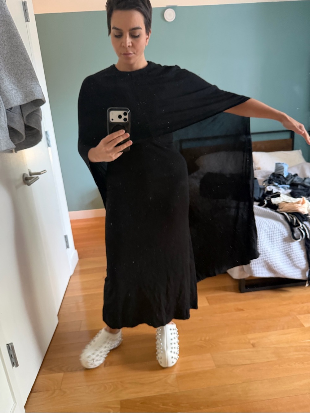 Black Cape Sleeve Midi Dress - Women